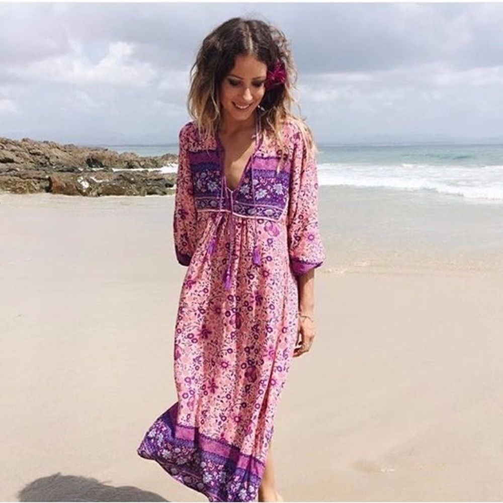 EUC ANGL Boho Printed Tunic Maxi Dress XS